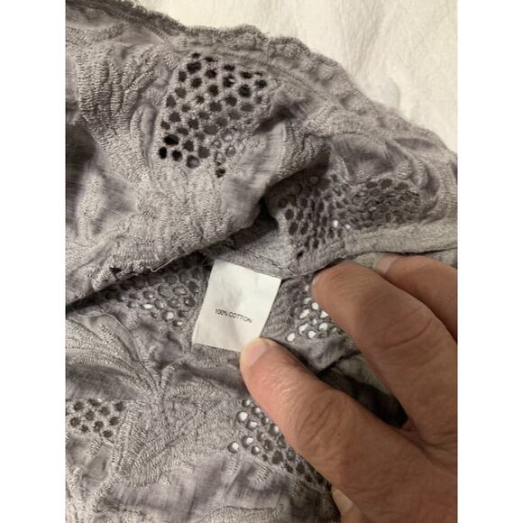 Sweet Magnolia Large Tunic Peasant Top Grey Embroidered Roll Tab Sleeve Boho - Picture 8 of 10